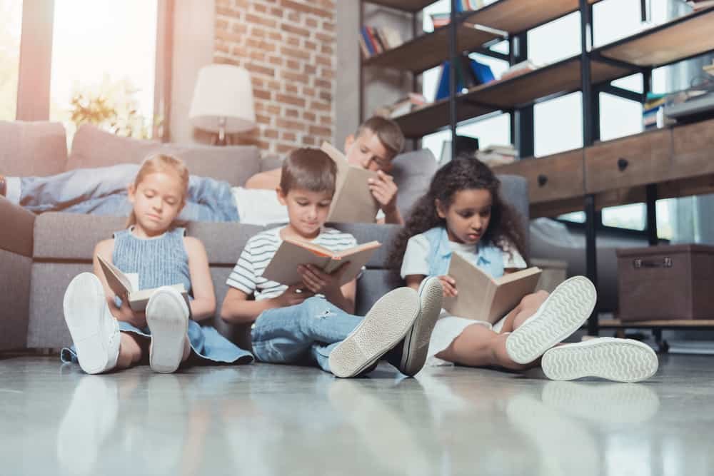 children reading books chess