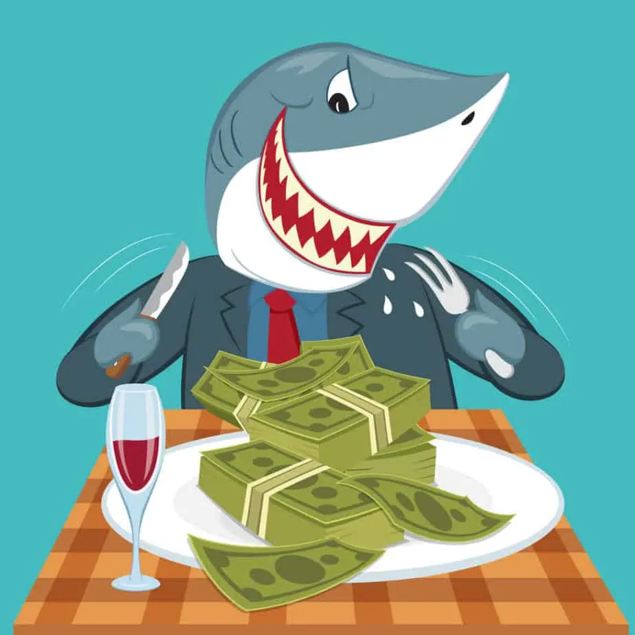 Cartoon Hungry business shark eat money