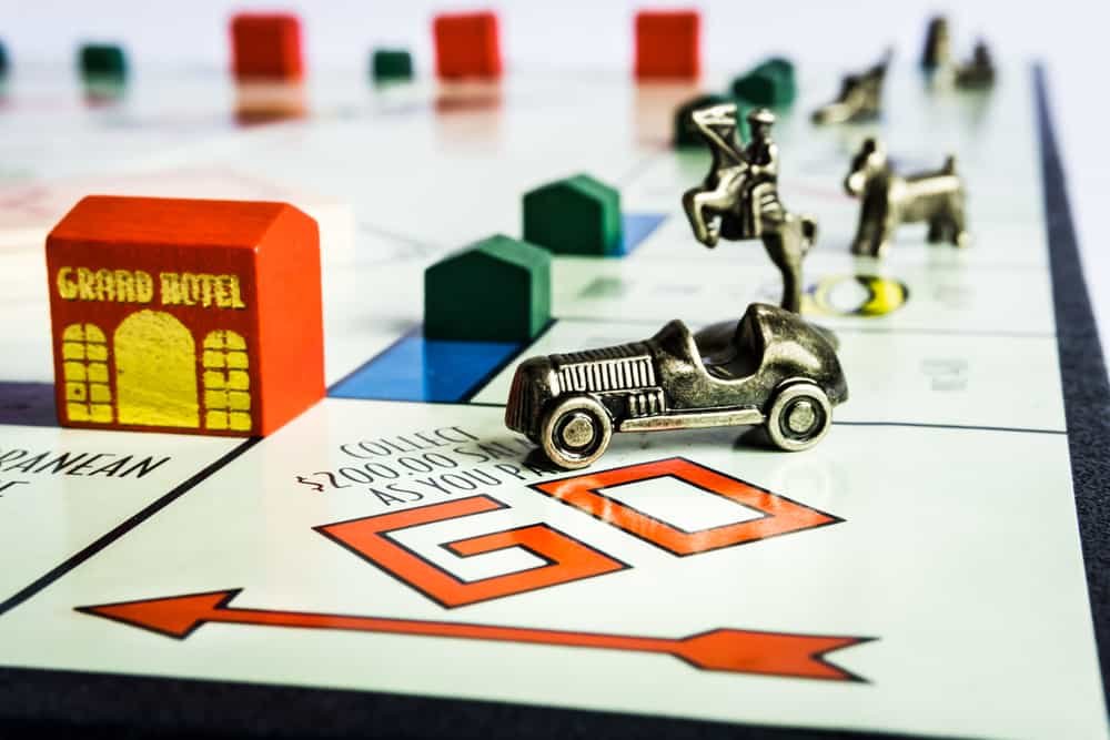 close view of Monopoly board game from Parker Brothers