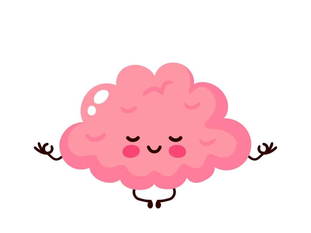 Cartoon of healthy happy human brain relaxing and meditating
