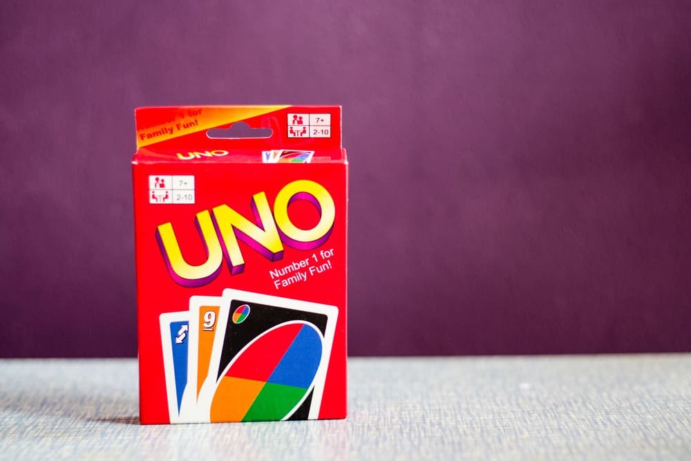 Uno game box, popular card game