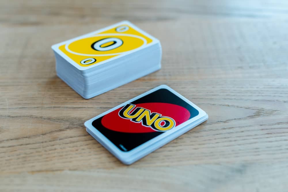 uno card game on wooden table