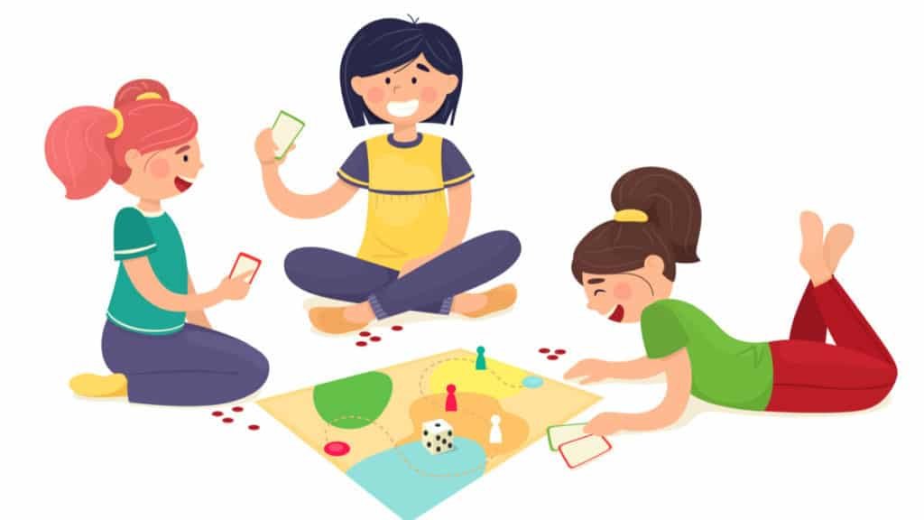Friends play board games on the floor