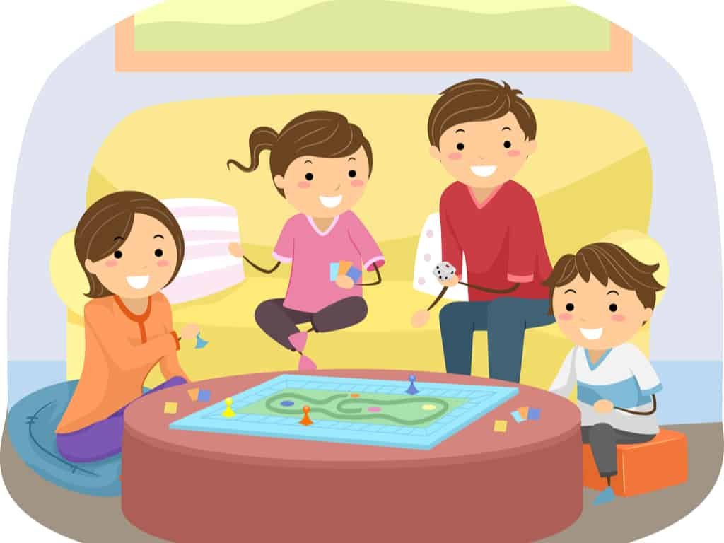 Illustration of Family Playing Board Game in their Living Room at Home