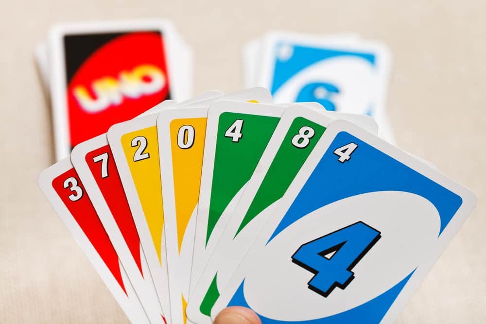 Uno card game in player hand