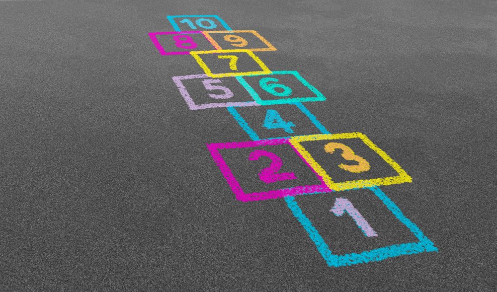 Hopscotch game in perspective in a schoolyard