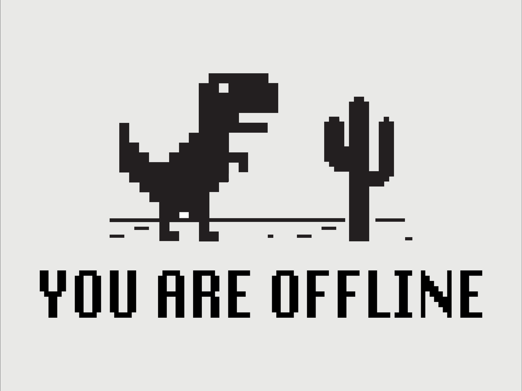 Pixel art of dinosaur describing offline error for internet