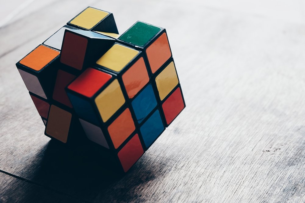 Rubik's cube on wooden background