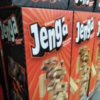 Blocks wood game Jenga on store shelf for sale