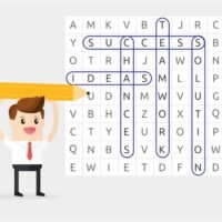 Cartoon playing word search puzzle